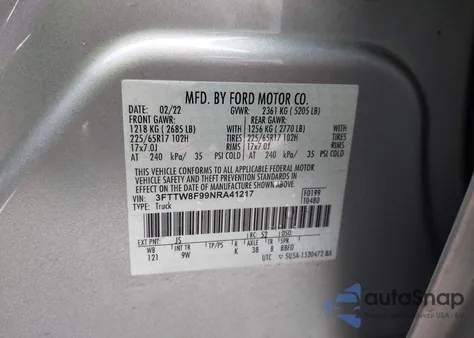 2022 Ford Maverick Xl из США, поврежденный, VIN 3FTTW8F99NRA41217